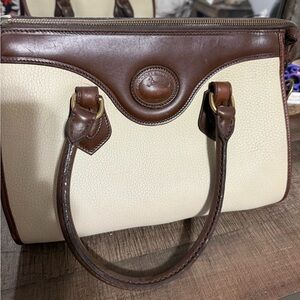 Classic Brown and Cream Shoulder Bag with Leather Accents